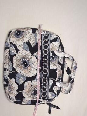 Vera Bradley Black Floral Quilted Book Tote with Cream and Light Blue Accents